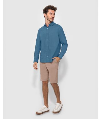 Camisa Masculina Manga longa Em Algodão Com Linho - ENFIM