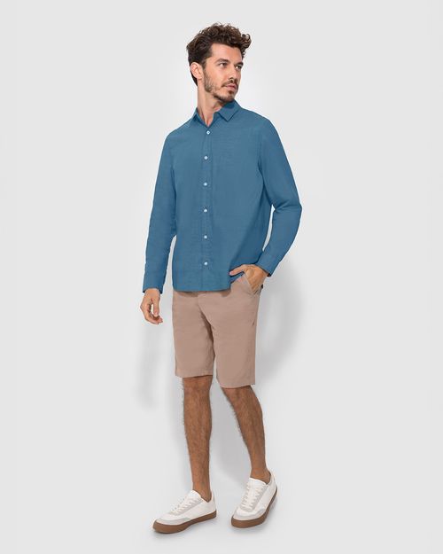 Camisa Masculina Manga longa Em Algodão Com Linho - ENFIM