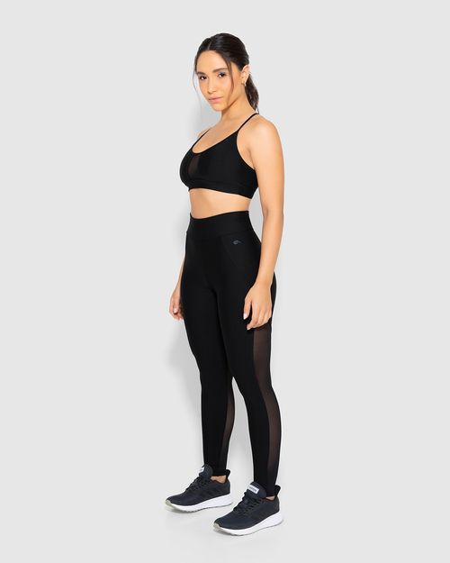 Calça Legging Recorte Tule Em Malha Dry E Proteção UV50+ - ENFIM