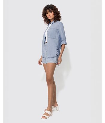 Camisa Feminina Ampla Com Túnel Lateral Em Jeans Leve Soft - ENFIM