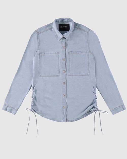 Camisa Feminina Ampla Com Túnel Lateral Em Jeans Leve Soft - ENFIM