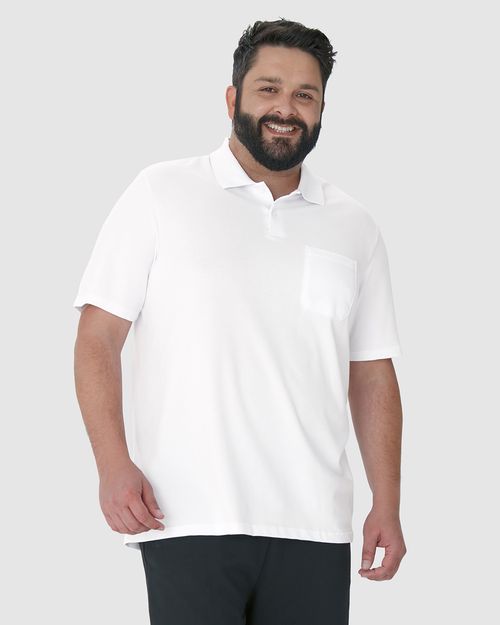Camisa Polo Básica Masculina Plus Size Bolso Frontal Em Piquet Stretch