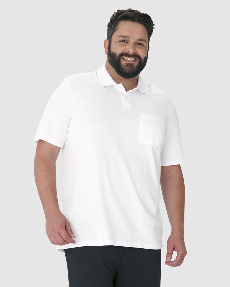 Camisa Polo Básica Masculina Plus Size Bolso Frontal Em Piquet Stretch