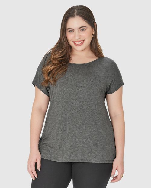 Blusa Básica Feminina Plus Size Manga Japonesa Em Viscose Stretch