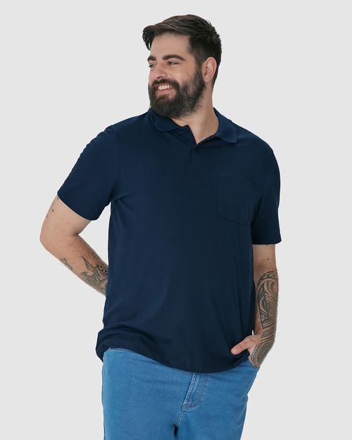 Camisa Polo Básica Masculina Plus Size Bolso Frontal Em Piquet Stretch