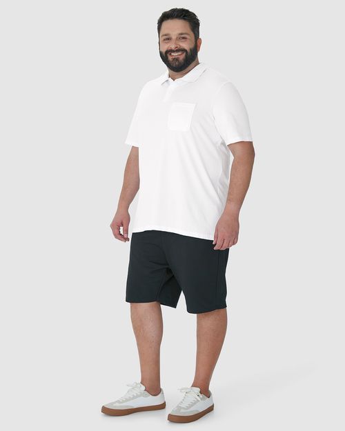 Camisa Polo Básica Masculina Plus Size Bolso Frontal Em Piquet Stretch