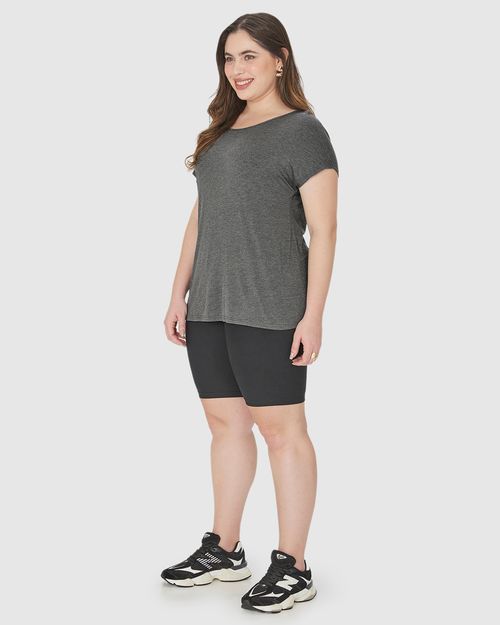 Blusa Básica Feminina Plus Size Manga Japonesa Em Viscose Stretch