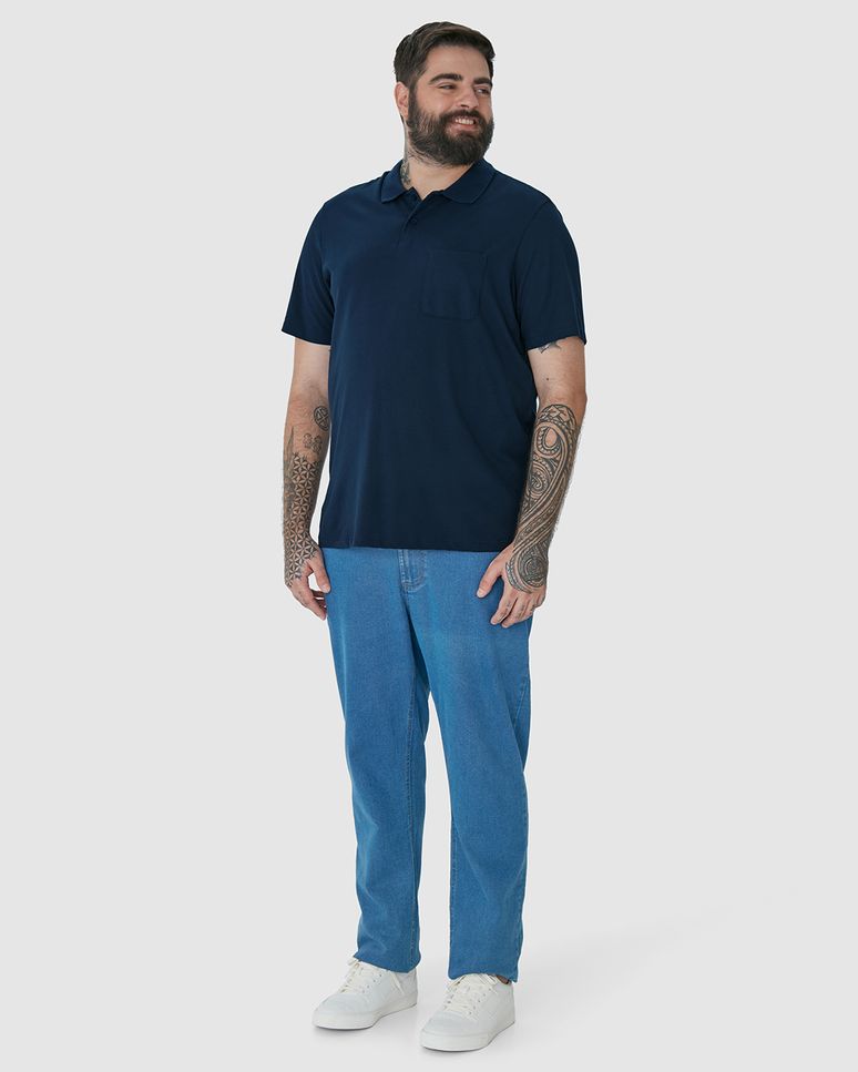 Camisa Polo Básica Masculina Plus Size Bolso Frontal Em Piquet Stretch