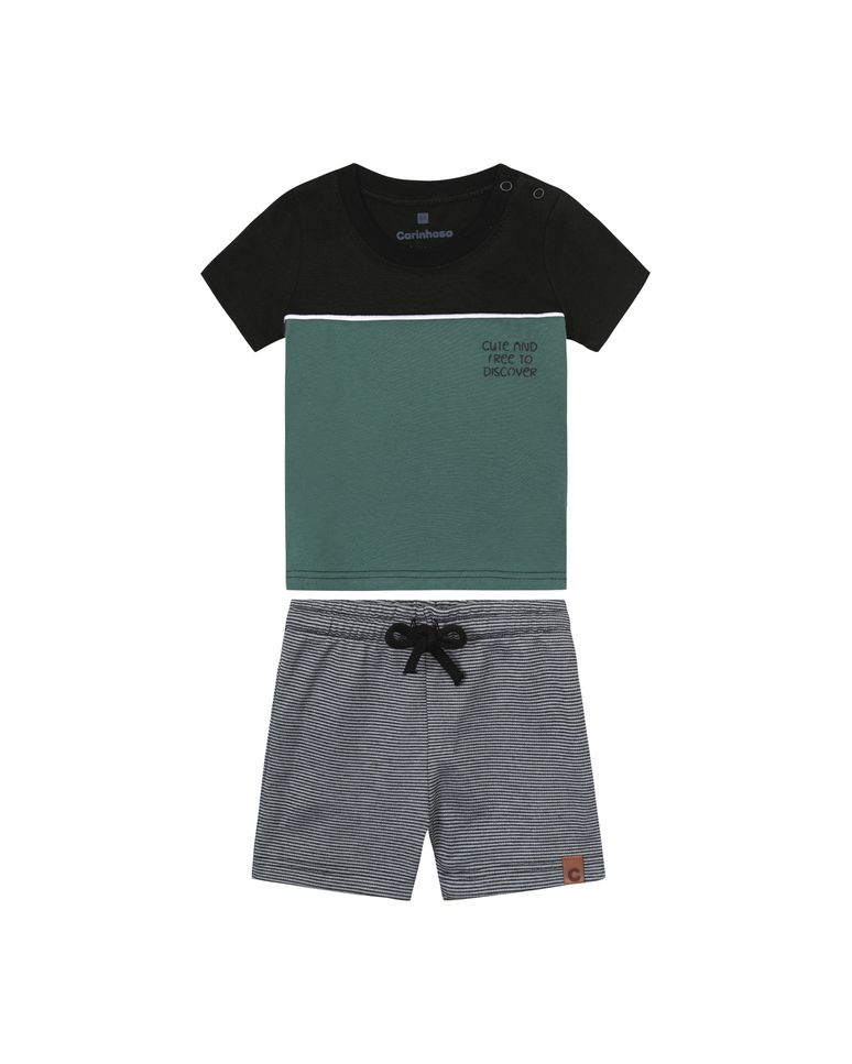 Conjunto Menino Bermuda Comfort Em Moletom Piquet - Carinhoso