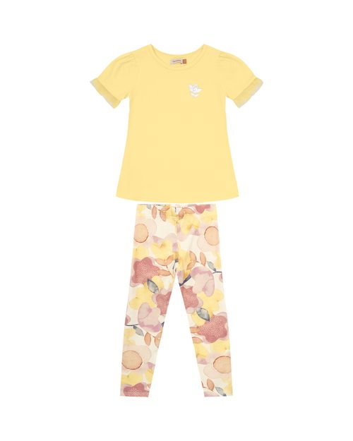 Conjunto Menina Blusa Manga Tule Em Algodão - Carinhoso