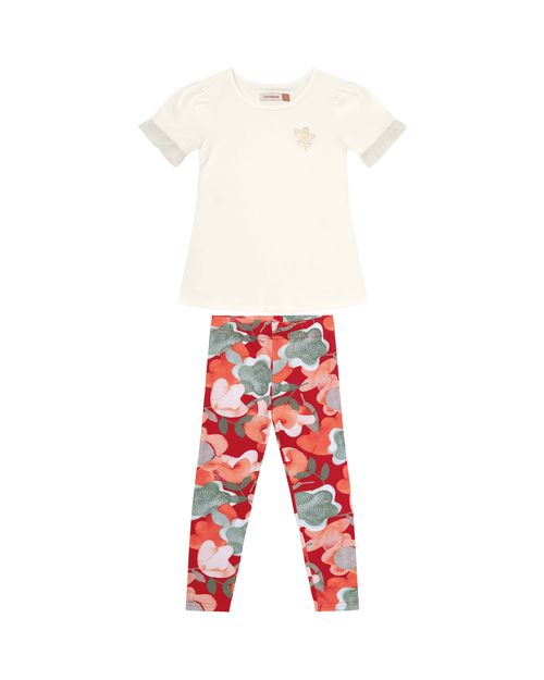 Conjunto Menina Blusa Manga Tule Em Algodão - Carinhoso