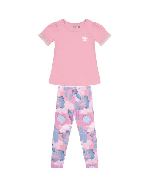 Conjunto Menina Blusa Manga Tule Em Algodão - Carinhoso
