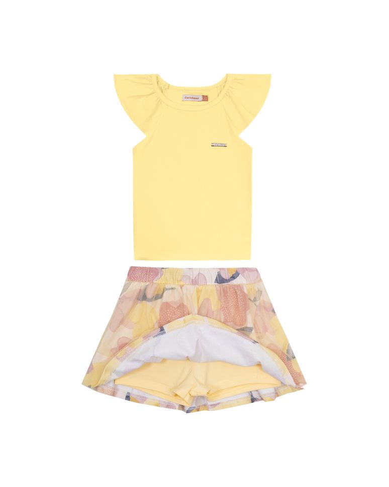 Conjunto Menina Saia Tule Sobreposto Em Algodão - Carinhoso