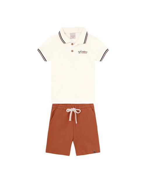 Conjunto Menino Camisa Polo Estampa Puff Em Algodão - Carinhoso