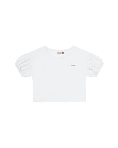 Blusa Menina Cropped Manga Com Strass Em Algodão - Carinhoso