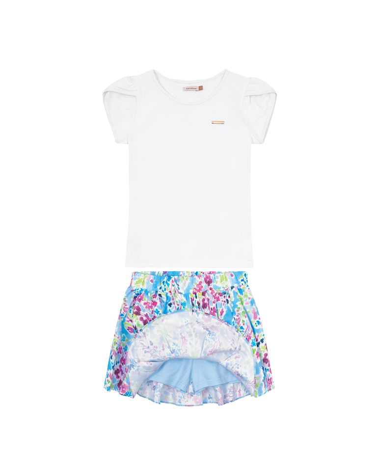 Conjunto Menina Saia Estampa Floral Em Algodão Com Elastano - Carinhoso
