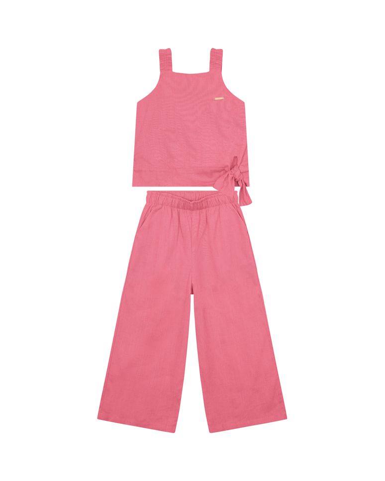 Conjunto Menina Blusa Cropped Barra Com Amarração Em Viscolinho - Carinhoso