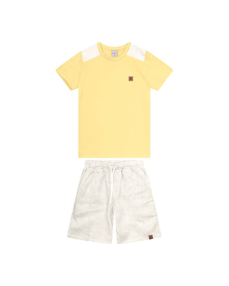 Conjunto Menino Bermuda Bolso Faca Em Viscolinho Texturizado - Carinhoso