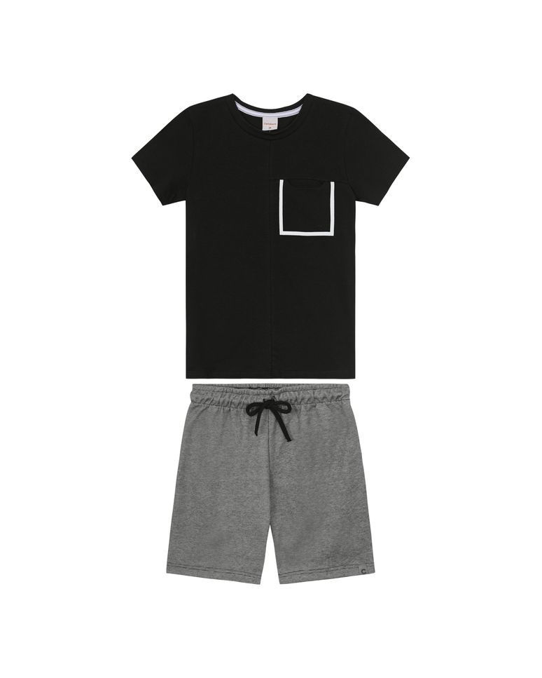 Conjunto Menino Camiseta Bolso Funcional Em Algodão - Carinhoso
