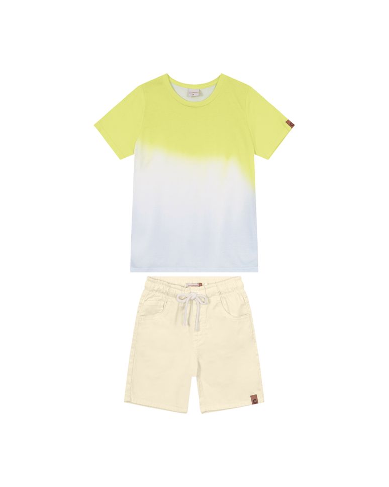 Conjunto Menino Camiseta Estampa Degradê Em Algodão - Carinhoso