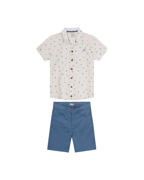 Conjunto Menino Camisa Manga Curta Em Algodão Texturizado - Carinhoso