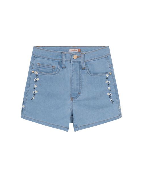 Shorts Menina Detalhe Bordado Em Jeans Com Elastano - Carinhoso