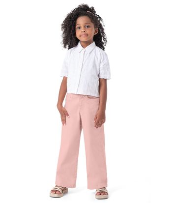 Calça Menina Wide Leg Bolso Cintura Média Em Sarja Com Elastano - Carinhoso