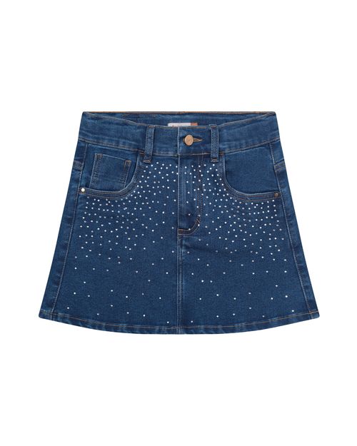 Saia Menina Com Strass Em Jeans Com Elastano - Carinhoso