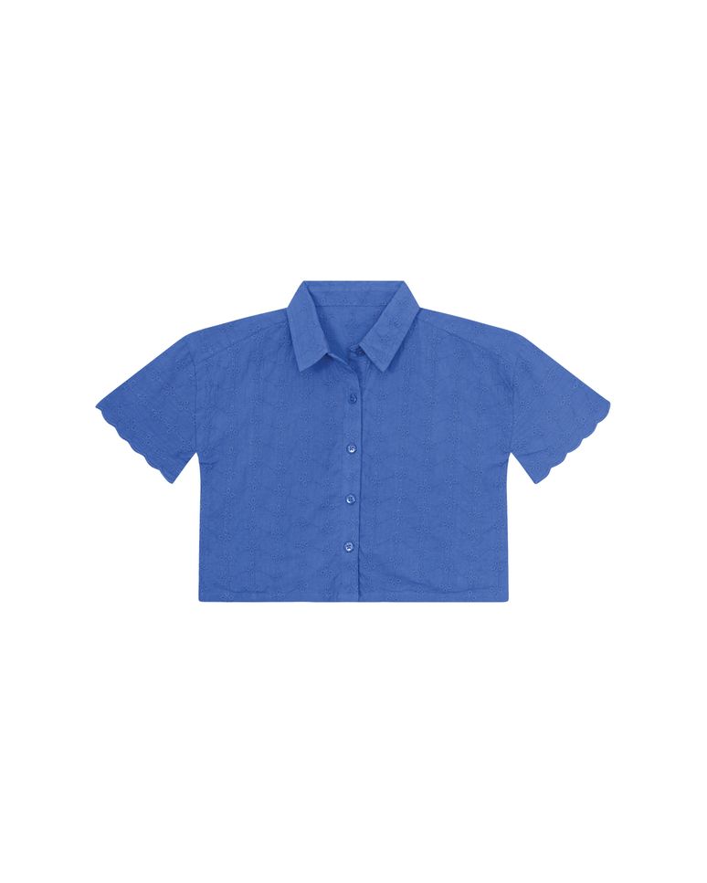 Camisa Cropped Menina Manga Curta Em Laise De Algodão - Carinhoso