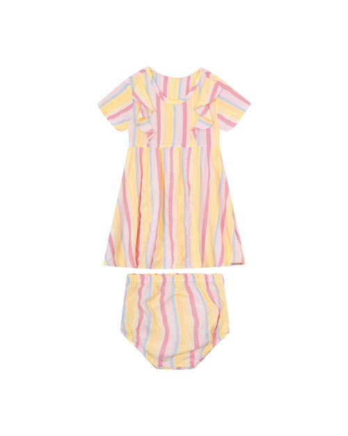 Conjunto Menina Vestido Listrado + Calcinha Em Viscose Lurex - Carinhoso