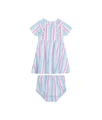 Conjunto Menina Vestido Listrado + Calcinha Em Viscose Lurex - Carinhoso