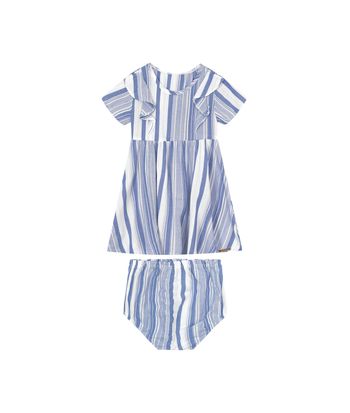 Conjunto Menina Vestido Listrado + Calcinha Em Viscose Lurex - Carinhoso