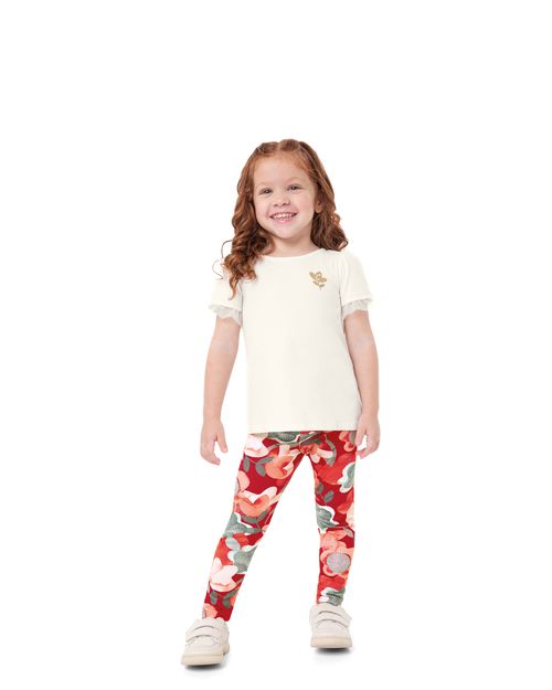 Conjunto Menina Blusa Manga Tule Em Algodão - Carinhoso