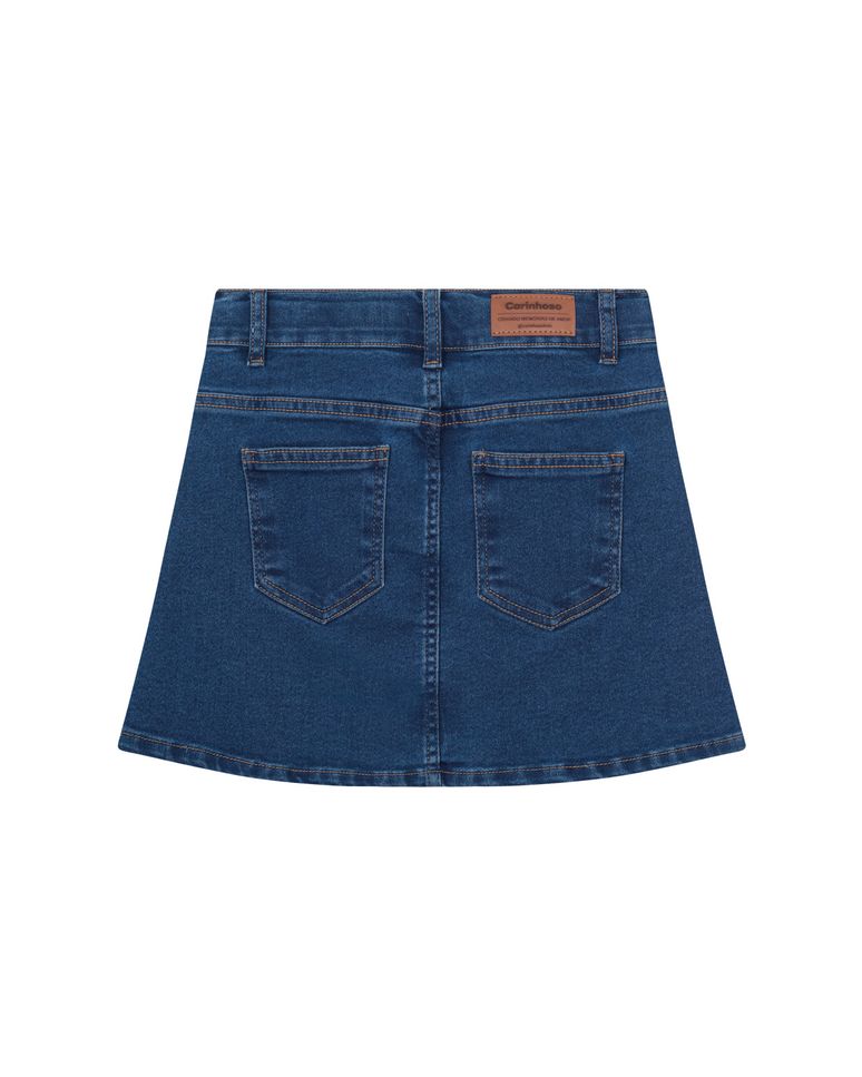 Saia Menina Com Strass Em Jeans Com Elastano - Carinhoso