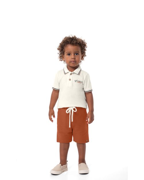 Conjunto Menino Camisa Polo Estampa Puff Em Algodão - Carinhoso