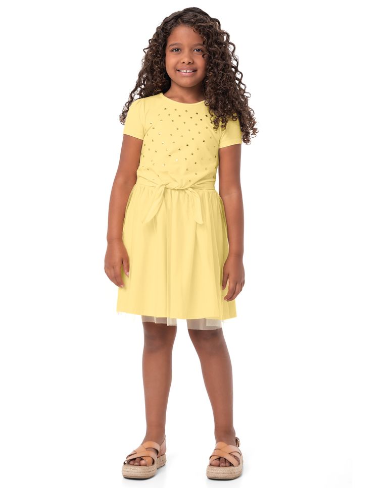 Vestido Menina Aplicação Lantejoula Em Algodão E Tule - Carinhoso