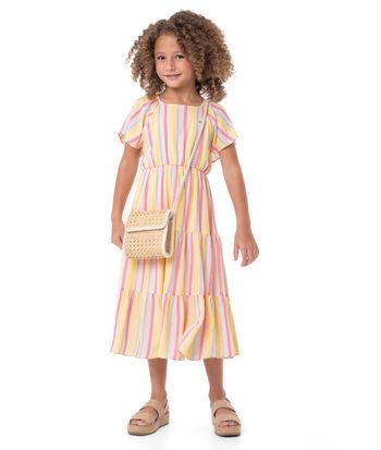 Vestido Menina Midi Listrado Em Viscose Lurex - Carinhoso