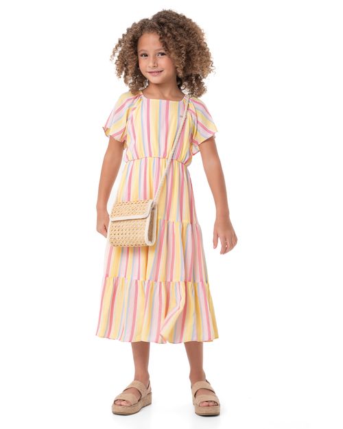 Vestido Menina Midi Listrado Em Viscose Lurex - Carinhoso