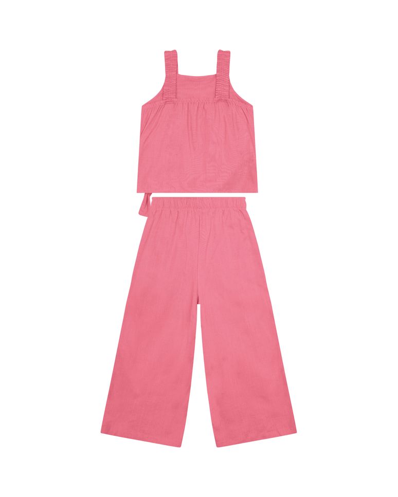 Conjunto Menina Blusa Cropped Barra Com Amarração Em Viscolinho - Carinhoso