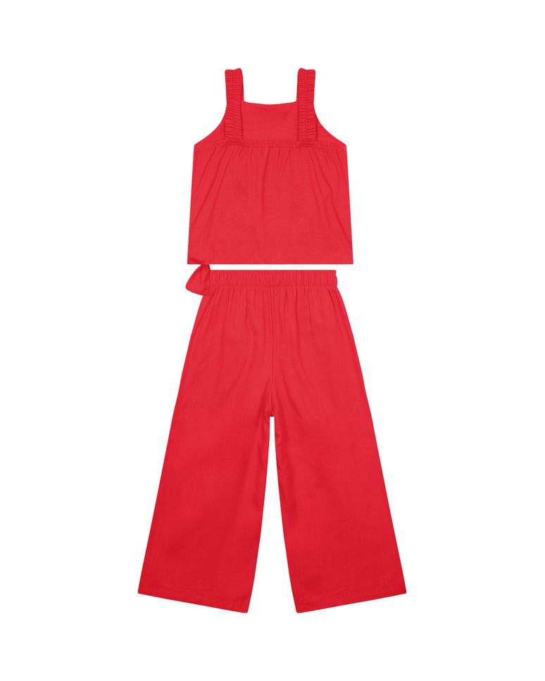 Conjunto Menina Blusa Cropped Barra Com Amarração Em Viscolinho - Carinhoso