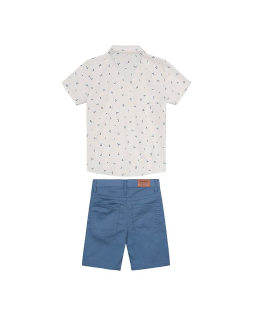 Conjunto Menino Camisa Manga Curta Em Algodão Texturizado - Carinhoso