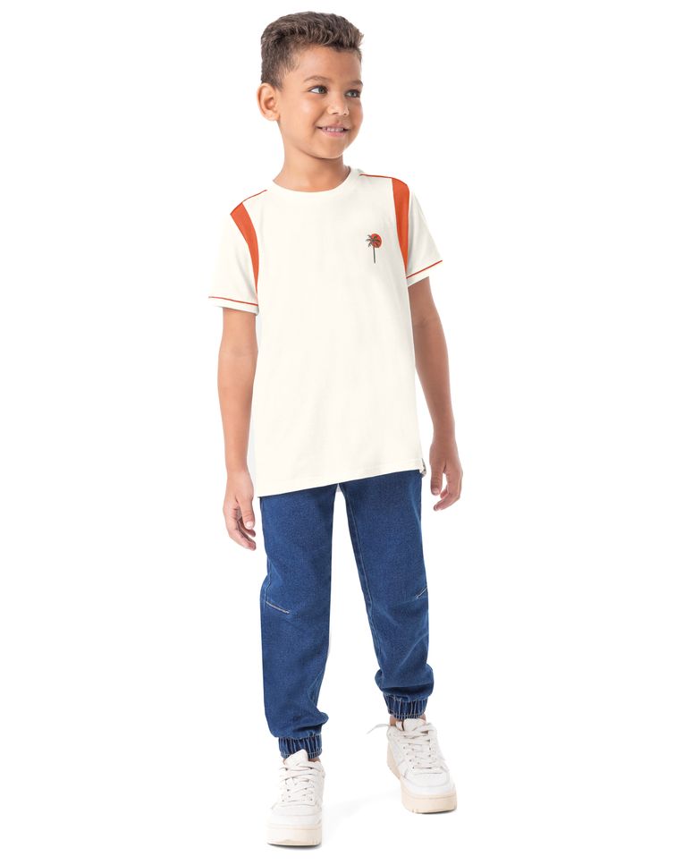 Camiseta Menino Recortes Frontais Em Algodão - Carinhoso