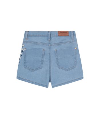 Shorts Menina Detalhe Bordado Em Jeans Com Elastano - Carinhoso