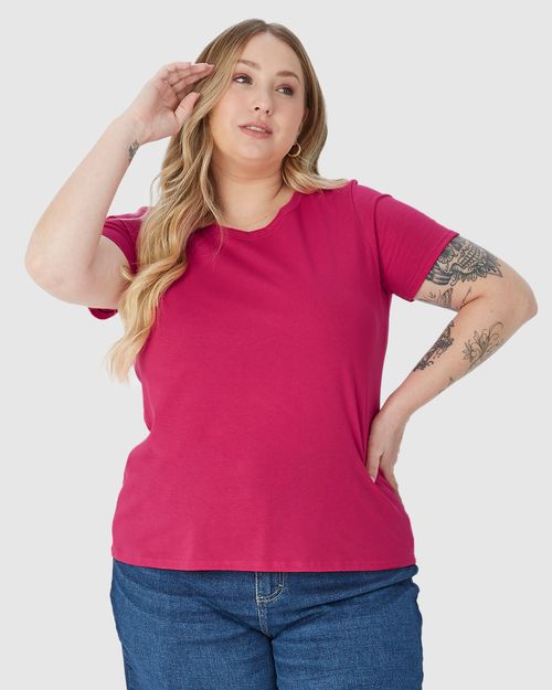 Blusa Básica Feminina Plus Size Decote Redondo Em Algodão