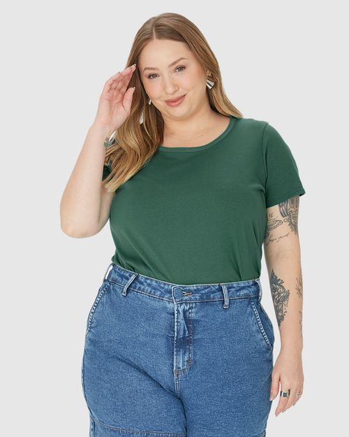 Blusa Básica Feminina Plus Size Decote Redondo Em Algodão