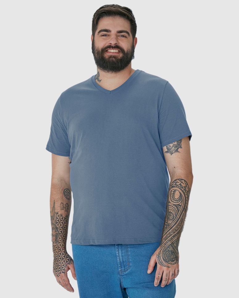 Camiseta Básica Masculina Plus Size Decote V Em Algodão