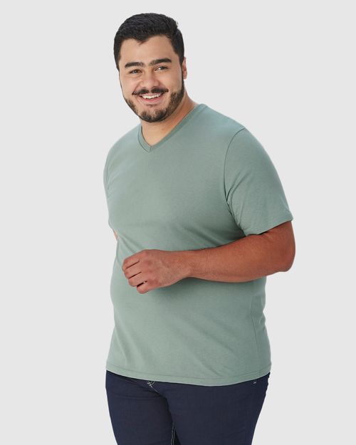 Camiseta Básica Masculina Plus Size Decote V Em Algodão