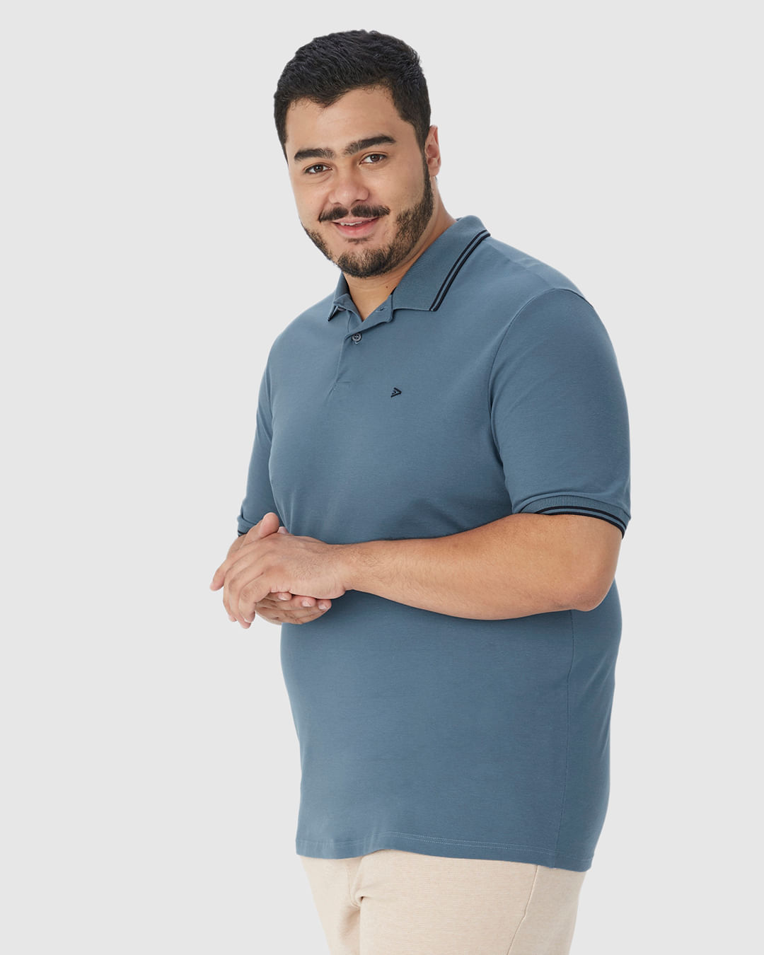 Camisa Polo Masculina Plus Size Peitilho Frontal Em Piquet Stretch