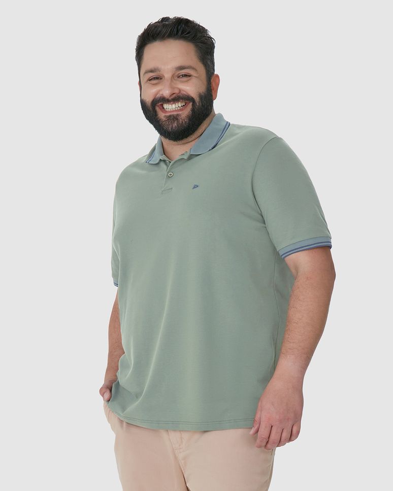 Camisa Polo Masculina Plus Size Peitilho Frontal Em Piquet Stretch