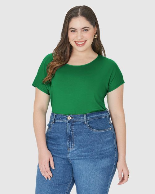Blusa Básica Feminina Plus Size Manga Japonesa Em Viscose Stretch